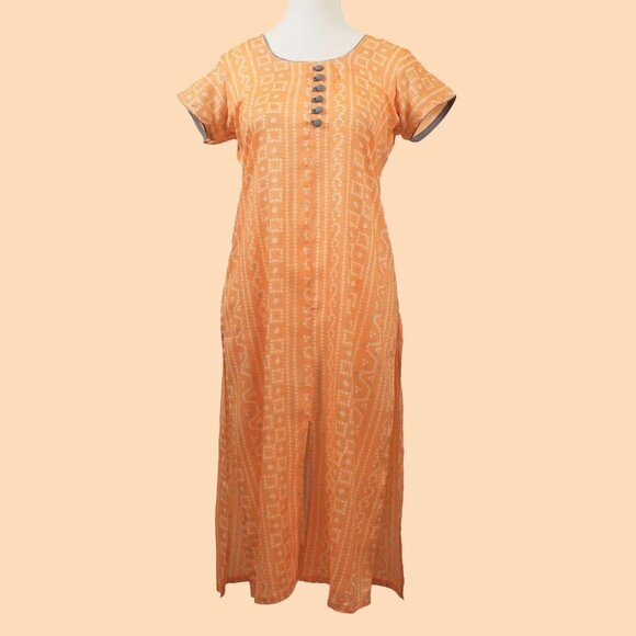 Casual Vibrant Orange Printed Kurta | Muvvas Boutique - Picture 2 of 5